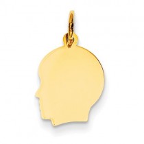 Plain Small Facing Left Engraveable Boy Head Charm in 14k Yellow Gold