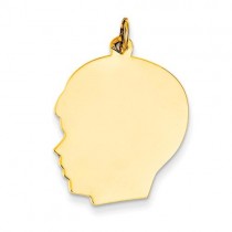 Plain Large Facing Left Engraveable Boy Head Charm in 14k Yellow Gold