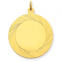 Etched Design Circular Engraveable Disc Charm in 14k Yellow Gold