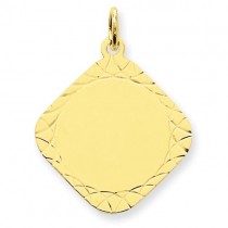 Patterned Diamond Shaped Engraveable Disc Charm in 14k Yellow Gold