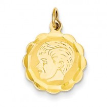 Boy Head On Engraveable Scalloped Disc Charm in 14k Yellow Gold