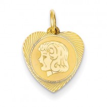 Girl Head On Engraveable Heart Disc Charm in 14k Yellow Gold