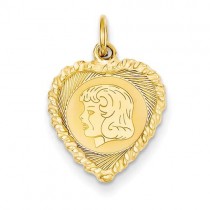 Girl Head On Engraveable Pattern Heart Rope Charm in 14k Yellow Gold