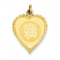Girl Head On Engraveable Pattern Heart Rope Charm in 14k Yellow Gold