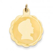 Boy Head On Engraveable Scalloped Disc Charm in 14k Yellow Gold