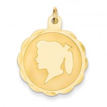Girl Head On Engraveable Scalloped Disc Charm in 14k Yellow Gold
