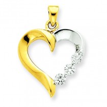Three Stone Diamond Heart Pendant in 14k Yellow Gold 