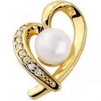Akoya Pearl Diamond Heart Pendant in 14k Yellow Gold 