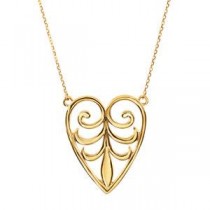 Filigree Design Heart Pendant Or Necklace in 14k Yellow Gold