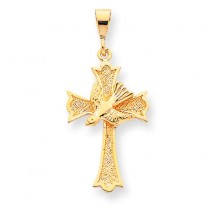 Polished Dove In Cross Pendant in 10k Yellow Gold