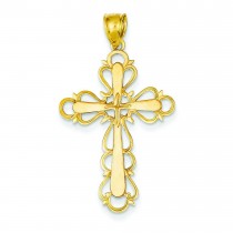 Budded Cross Lace Trim Pendant in 14k Yellow Gold