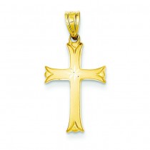 Satin Budded Hollow Cross in 14k Yellow Gold
