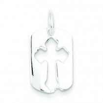 Dog Tag Cross Charm in Sterling Silver