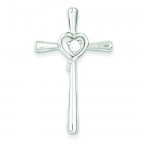 CZ In Heart Cross Pendant in Sterling Silver