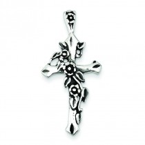 Antiqued Flowered Cross Pendant in Sterling Silver