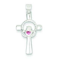 Pink CZ Claddagh Cross in Sterling Silver