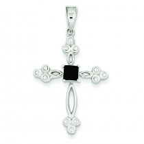 Black CZ Diamond Accent Cross in Sterling Silver 
