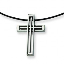 Leather Cord Cross Necklace in Stainless Steel