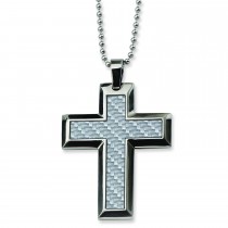Carbon Fiber Cross Necklace in Stainless Steel