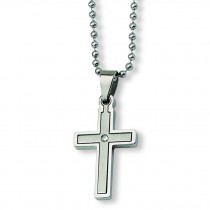 Diamond Accent Cross Necklace in Stainless Steel 
