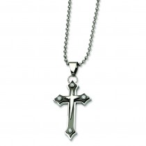 Cross CZ Pendant  Necklace in Stainless Steel