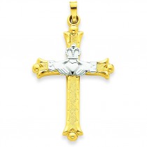 Claddagh Cross Pendant in 14k Two-tone Gold