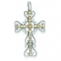 0.68 Ct. Tw. Diamond Budded Cross in 14k Two-tone Gold