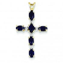 0.02 Ct. Tw. Diamond Sapphire Cross in 14k Yellow Gold 