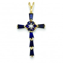 0.05 Ct. Tw. Diamond Sapphire Cross in 14k Yellow Gold 