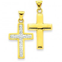 Reversible Crystal Latin Cross in 14k Yellow Gold