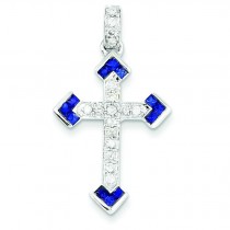 0.27 Ct. Tw. Diamond Sapphire Cross in 14k White Gold 