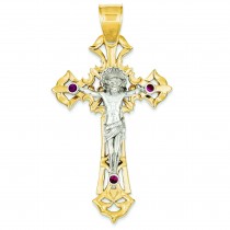 Red CZ Crucifix in 14k Two-tone Gold