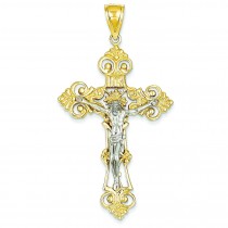 Fleur De Lis Crucifix in 14k Two-tone Gold