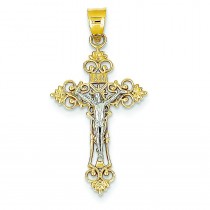 Medium Fleur De Lis Crucifix in 14k Yellow Gold
