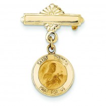 St Theresa Medal Pin in 14k Yellow Gold