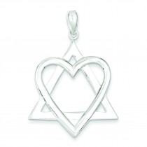 Star Of David Heart Pendant in Sterling Silver