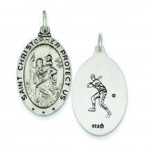 St Christopher Baseball Medal in Sterling Silver