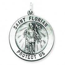 Antiqued St Florian Medal in Sterling Silver