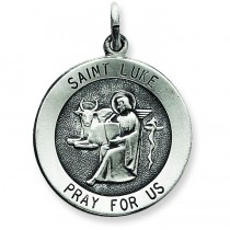 Antiqued St Luke Medal in Sterling Silver