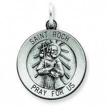 Antiqued St Roch Medal in Sterling Silver