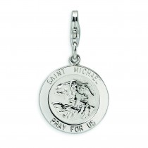 Saint Michael Medal Lobster Clasp Charm in Sterling Silver