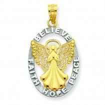 Believe Peace Faith Hope Angel Pendant in 14k Yellow Gold