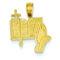 Bible Praying Hands Cross in 14k Yellow Gold