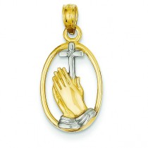 Praying Hands Cross Pendant in 14k Two-tone Gold