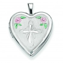 Flower Cross Heart Locket in Sterling Silver