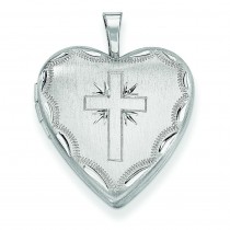 Cross Heart Locket in Sterling Silver