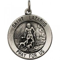 St Lazarus Medal 18 Inch Chain in Sterling Silver