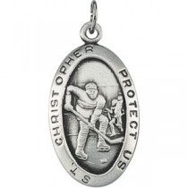 St Christopher Hockey Pendant 24 Inch Chain in Sterling Silver