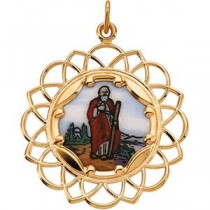 St Jude Framed Enamel Medal in 10k Yellow Gold