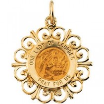 Lady Of Lourdes Medal in 14k Yellow Gold